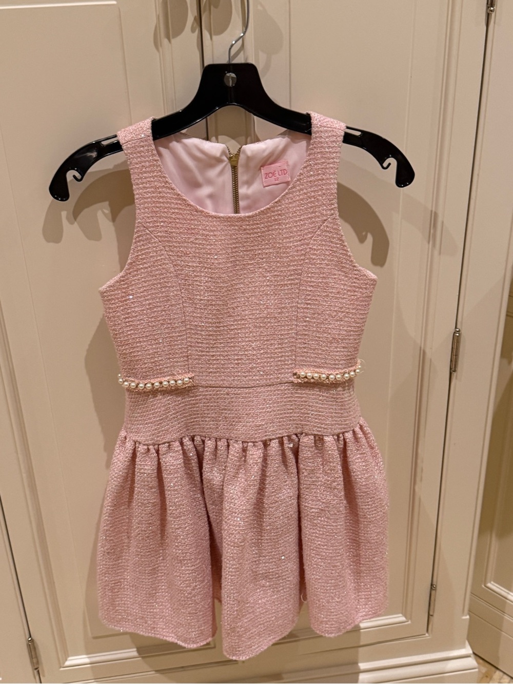 Zoe Ltd Light Pink Pearl-Trim Tweed Party Dress
